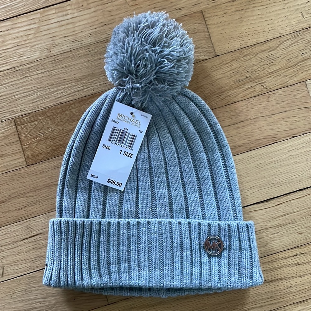 Michael Kors Gray Beanie Pom Pom Hat